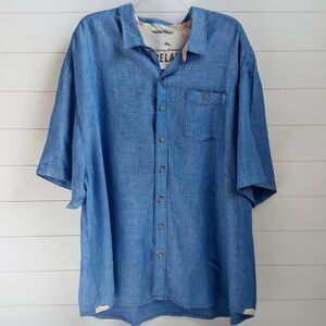 Tommy Bahama Relax 100% Linen Men's 3XL Button Up Shirt Blue Coastal Hawaiian